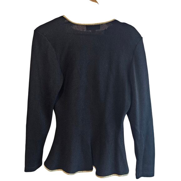 Vintage Floral Sweater Womens Med Black Gold Glam Rock Knit Embellished Evening - Picture 2 of 10